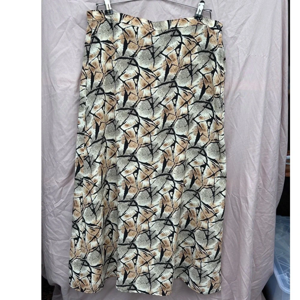 Voir Abstract Crackle Print Midi Skirt Tan Beige Black Side Zip Women's Size M - Picture 1 of 13